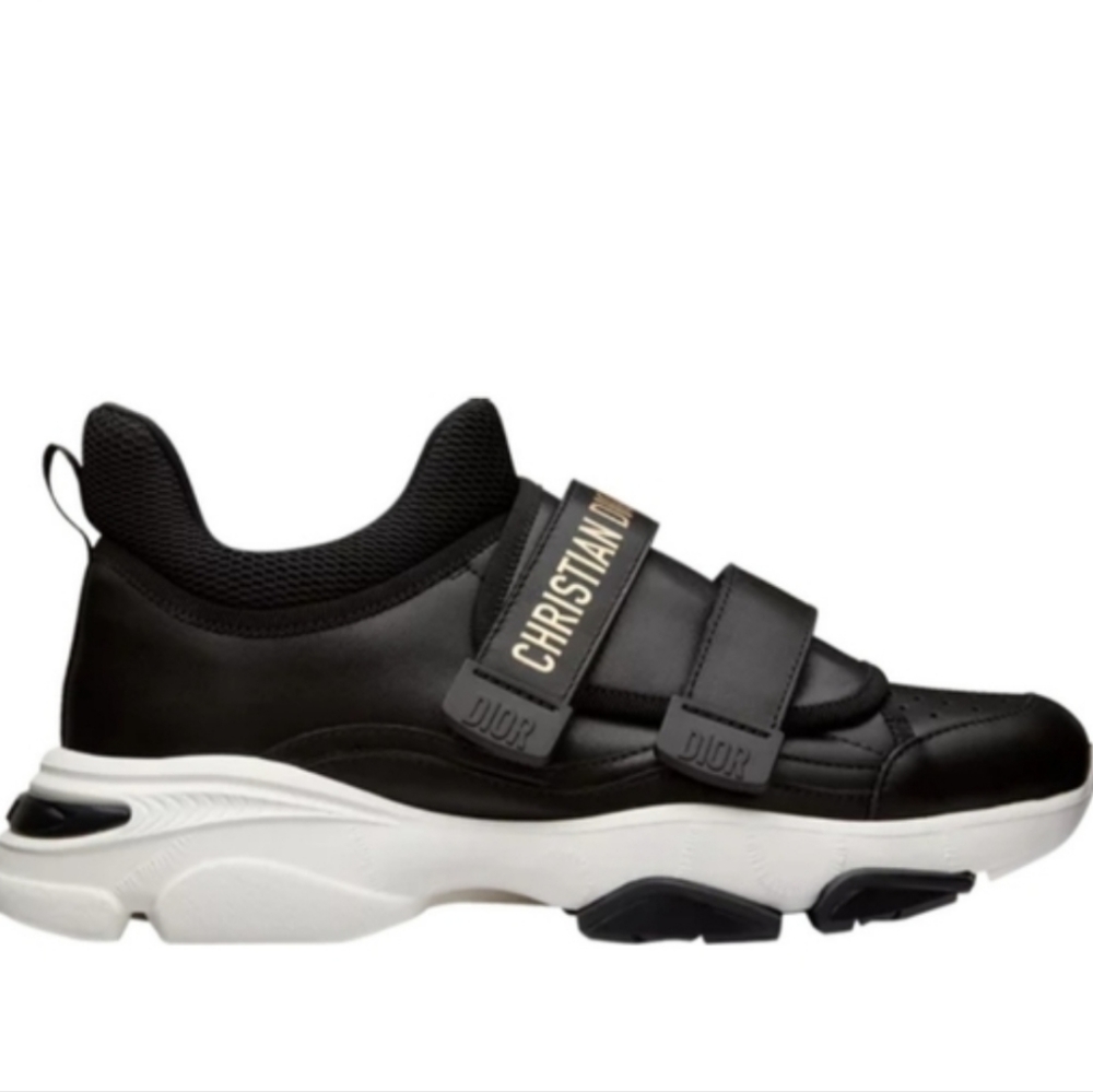 DIOR D-Wander Black Leather Low Top Adjustable Straps Sneakers preowned 6.5